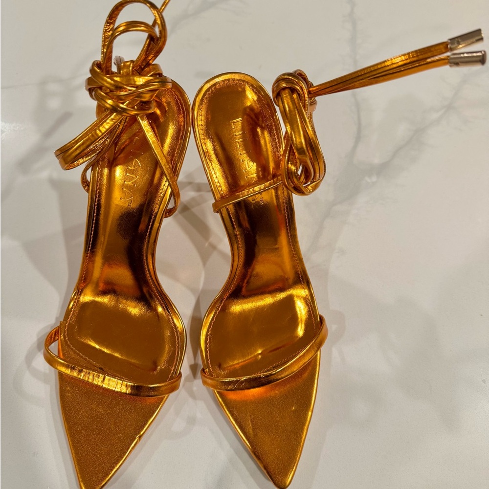Liliana Gold Elegant Heels with Pointed Toe